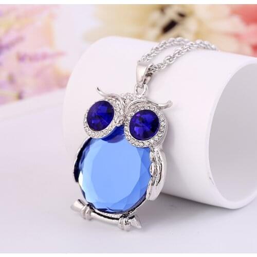 Crystal Owl Necklace pendant Women Exquisite Vintage Long Chain Blue Necklace For Women Fashion Jewelry