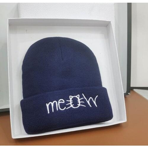 HT497 New Winter Beanies for Women meow Embroidery Outdoor Warm Crochet Skullies Hat Autumn Knitted Head Cap Women Beanies