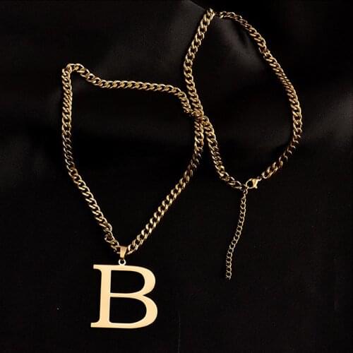 HUHUI Customized A-Z Initial Necklace Personalized Big Letter Pendant Stainless Steel Cuban Chain HipHop Jewelry For Unisex Gift