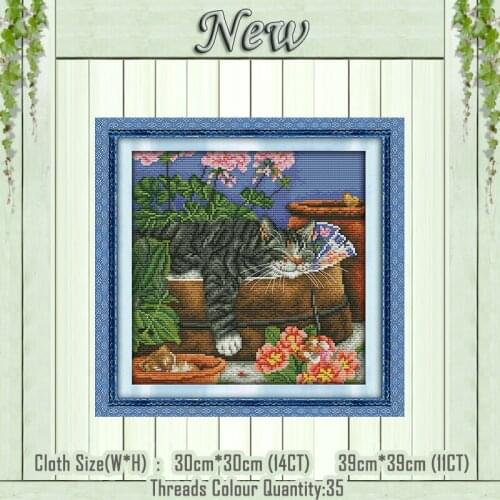 Sleeping cat animal painting counted printed on the canvas DMC 11CT 14CT kits DIY chinese Cross Stitch embroidery needlework Set