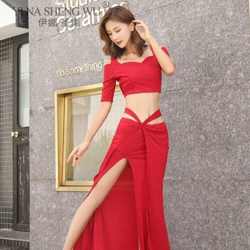 Belly Dance Suit Top Split Long Skirt Performance Clothes Set Female Elegant Profession Competition Clothing Practice Clothes