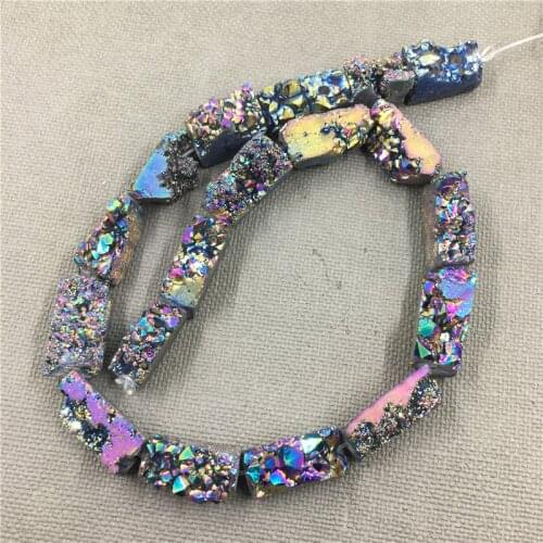 Mix Size Druzy Quartz Crystal Rainbow Titanium Beads,Rectangle Raw Drusy Crystal Geode Beads For Jewelry 2 strands/lot MY1279
