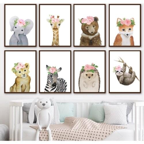 Sloth Elephant Giraffe Zebra Fox Nursery Wall Art Canvas Painting Nordic Posters And Prints Wall Pictures Kids Baby Room Decor