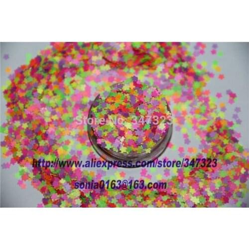 LN300-71 A Mix 3 MM Neon Color Solvent Resistant Glitter FLOWER shape for Nail Polish Acrylic, DIY supplies1pack=50g