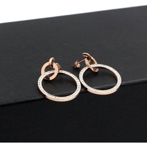 Fashion Roman Numerals Hanging Crystal Circle Earrings Titanium Steel Woman Earrings For Women Jewelry Wholesale