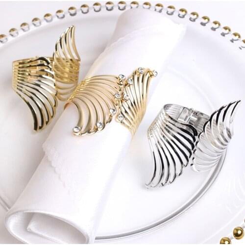 Gold Silver Angels Wings Stainless Steel Napkin Rings Set Of 6 Pieces European Modern Home Decor Hollow Wings Metal Tableware