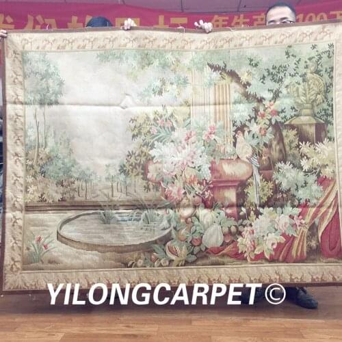 Yilong 4.2'x5.6' Wall hanging tapestry pure 100% wool french hand woven aubusson tapestry (Au32-4.2x5.6)