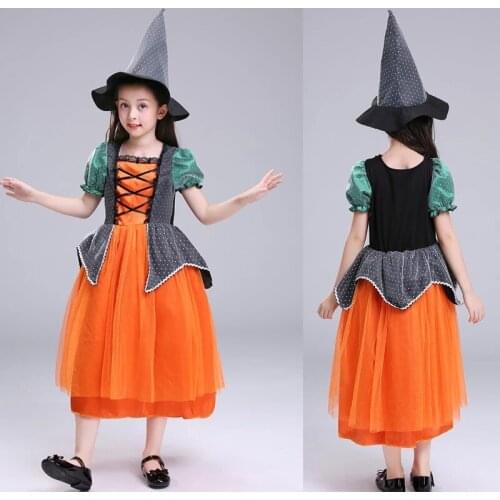 Newly The Wizard Dress Cosplay Halloween Costumes For Girls Kids Children Pumpkin Costume Party Eve Coplay Birthday Gift