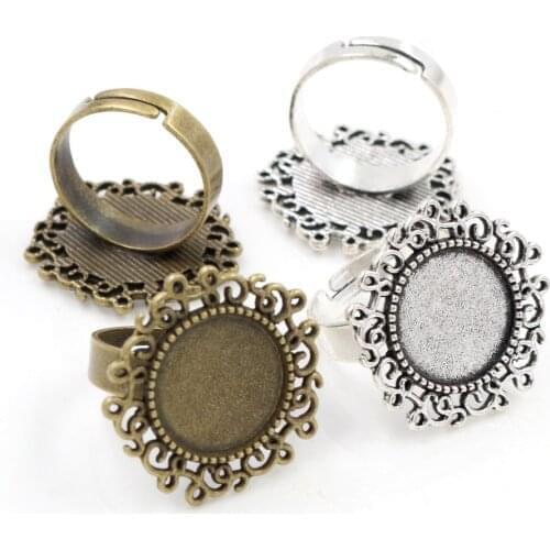 Fit 14mm 5pcs Bronze Antique Silver Colors Plated Round Adjustable Ring Settings Blank/Base,Fit 14mm Glass Cabochons