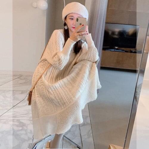 Plus Size Long Sleeve Knitting Sweater Dresses Winter Warm Maxi Vestidoes Loose Fashion Dress Elegant Korean Lady Office Dress