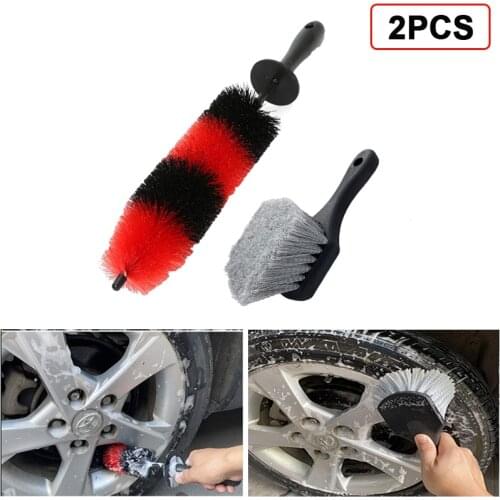 2PCS Car Tire Rim Brush 17inch Long And No Scratch Wheel Wash Brush With Short Handle For Cars Trucks SUVs Motorcycles Bicycles
