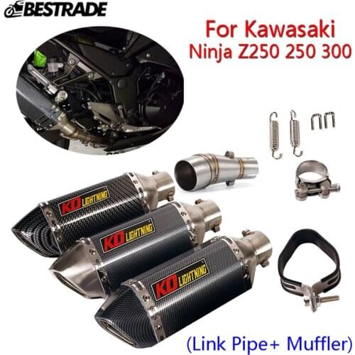 Motorcycle Exhaust Middle Link Pipe Connect Tube Slip On 51mm Muffler For Kawasaki Ninja Z250 250 300 2013-2016 Stainless Steel