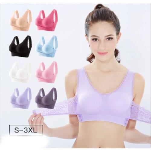 Front Cross Side Buckle Sports Bra Large Size No Steel Ring Gather Lace Edge Front Cross Sleep Sports Underwear Woman