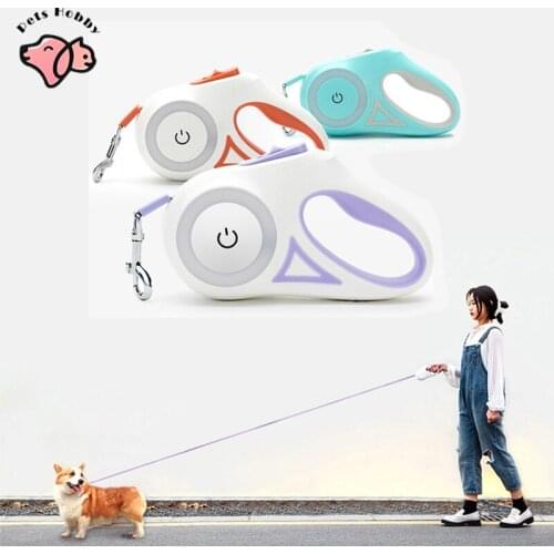 3M/5M New Luminous Automatic Dog Leash Retractable LED Flashlight Nylon Cat Lead Extending Dog Leash Roulette Dogs Supplies