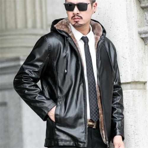 Thick Plush Warmth Cashmere Lining Oversized Jacket 2021 Winter Fashion Men Slim Fit Pu Leather Waterproof Warm Hooded Coats