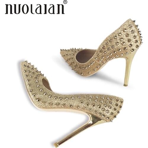 Brand Women Shoes High Heels Women Pumps Stiletto 12cm Heels Sexy Classic Rivet Women Wedding Shoes Heel Party Heels Women