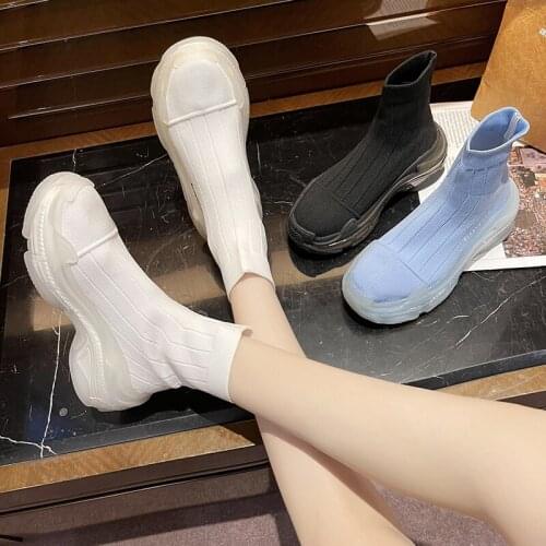 Socks boots women 2021 new crystal bottom thick-soled elastic flying socks shoes women sports short boots platform sneakers