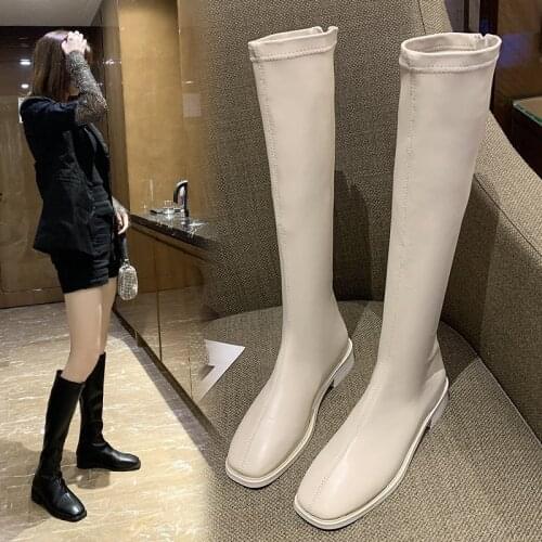 Square Toe zipper boots women microfiber leather shoes low heels short&long riding boots knight boots slim knee-high botas mujer