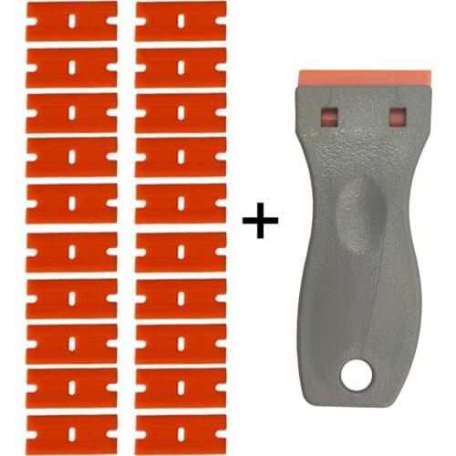 1pc Plastic Adhesive Scraper 20pcs 1.5" Spare Blades for Glue Floor Remover Car Paint Decal Glass Vinyl Cleaning E17+20P