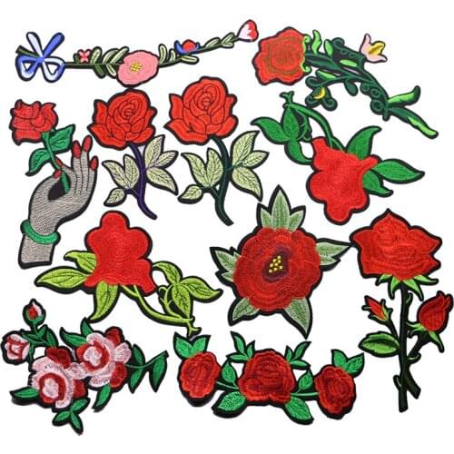 1 PCS Romantic Rose Plum Patch Clothing Embroidery Stripe Chrysanthemum Badge Iron DIY Jeans Childrens Coat Decal Sticker