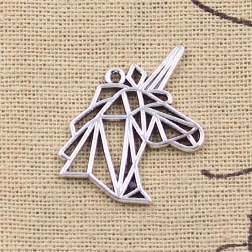 10pcs Charms hollow unicorn horse 25x24mm Antique Silver Color Pendants Making DIY Handmade Tibetan Finding Jewelry