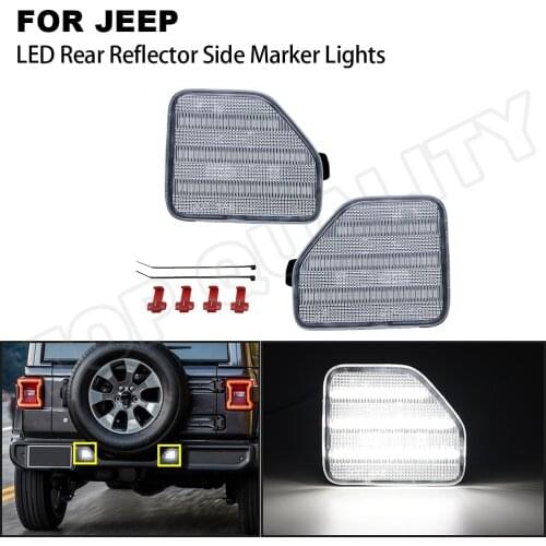 2Pcs Clear Lens LED Rear Bumper Reflector Tail Light For Jeep Wrangler JL 2018-up White Color LED Side Mark Lamps