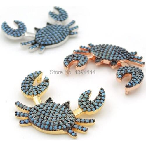 26*20*4mm Micro Pave Kallaite CZ Crab Charms Of Double Loops Fit For Making Necklaces Jewelry