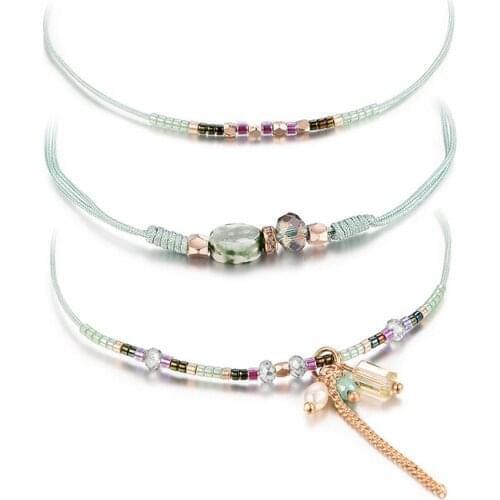 3PC Japanese Handwoven Bead Rope Chain Bracelet Colorful Natural Stone Bracelets Bangles Weaving Friendship Women Jewelry