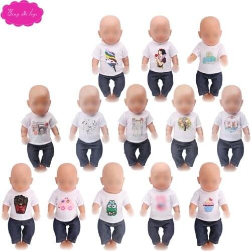 43 cm baby boy dolls Clothes 15 pcs T-shirts cartoon American newborn dress Baby toys fit 18 inch Girls doll(Only T-shirts)f185
