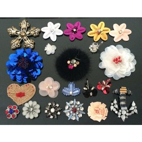 5pieces/lot Rhinestones bead brooch patches applique vintage embroidered fabric sew on patch clothes shoes bags decoration patch