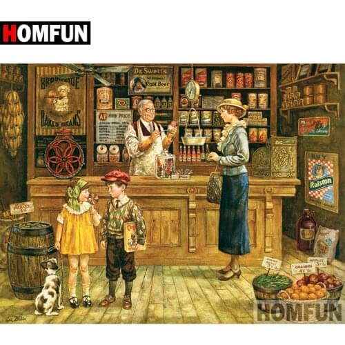 HOMFUN 5D DIY Diamond Painting Full Square/Round Drill "Shop scenery" Embroidery Cross Stitch gift Home Decor Gift A09047