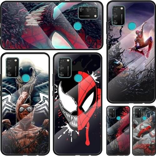 Spiderman And Venom Tempered Glass Cover For Honor 30 20 10 9X 8X Lite Pro Plus Silicone Phone Case Coque Shell
