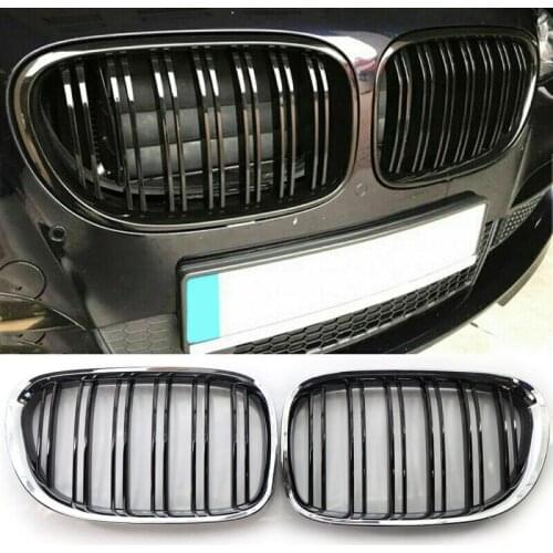 Grill Black Chrome for -BMW 2009-2015 7-Series F01 F02 Front Grille Double Line Hood Grills 730D 740I 740Li