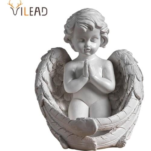 VILEAD White Angel Baby Figurines Fairy Garden Decoration Crafts Home Interior Desktop Decor Ornament Modern Art Statue Gifts