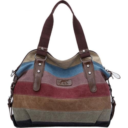 Women Canvas Famous Brand Shoulder Bags Fashion Messenger Bags Casual Bag Striped Shopping Tote Handbag Bolsos Mujer for female