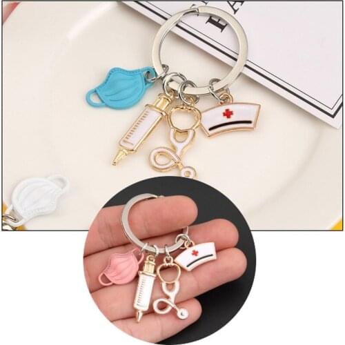 Creative Doctor Keychain Medical Tool Key Ring Injection Syringe Stethoscope Nurse Cap Key Chain Jewelry DIY Handmade Gifts