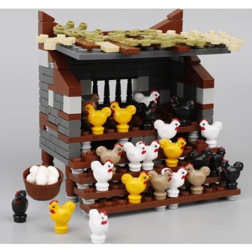 Chicken House Building Blocks Chickens Coop Henhouse Roost MOC City Accessories Animal Model Bricks Parts Toys for Children D177