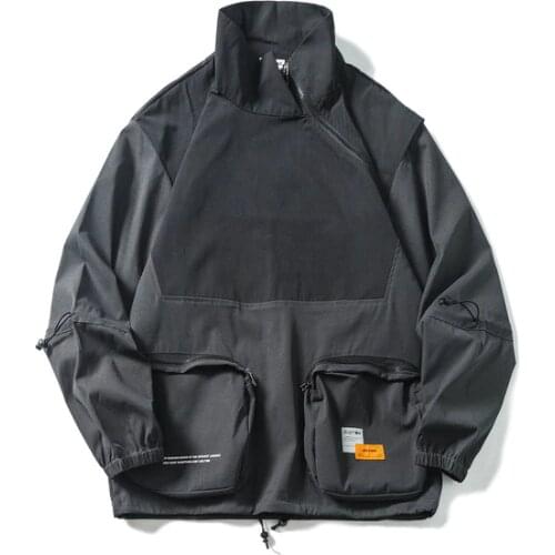 Techwear Streetwear Hip Hop Jacket Men Black Loose Oversize Sport Harajuku Punk Multi Pockets Casual Military Tactical Outerwear