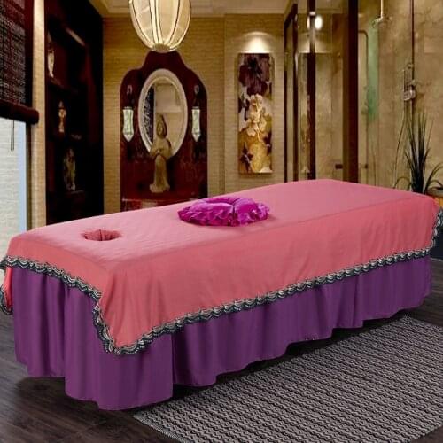 Soft Table Cover Salon Bed Sheet Floral Edged Comfortable Home Couch Massage SPA Plain Polyester Bedding Machine Washable
