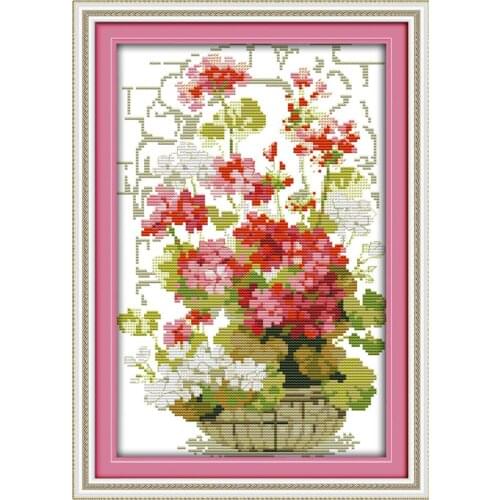 The pink geranium cross stitch kit 18ct 14ct 11ct count printed canvas stitching embroidery DIY handmade needlework