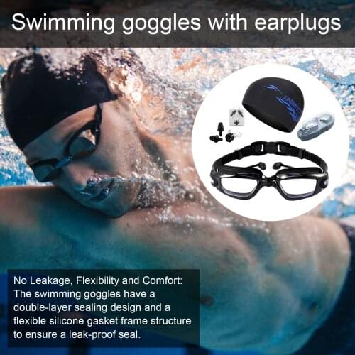 Swimming Goggles Set Diving Goggles With Cap Adults Ear Plug Nose Clip Set Professional Waterproof Anti-fog UV Swim Eyewear