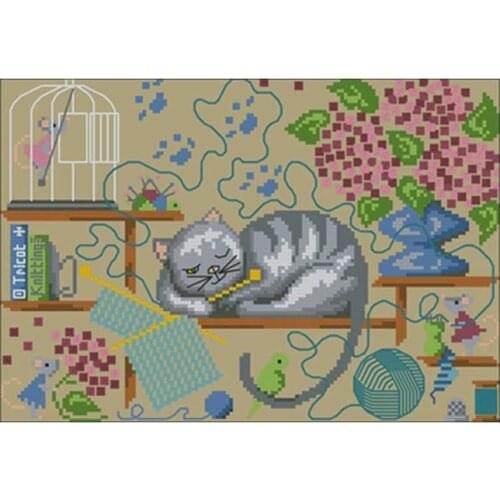 Sleeping cat patterns counted 11CT 14CT DIY Cross Stitch Sets wholesale Cross-stitch Kits Embroidery Needlework
