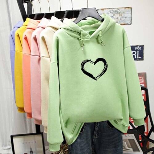 Autumn Winter Heart Print Drawstring Hoodie Hoodie Jacket Harajuku Sweatshirt Oversized Women Warm Long Sleeve Women Cute Tops