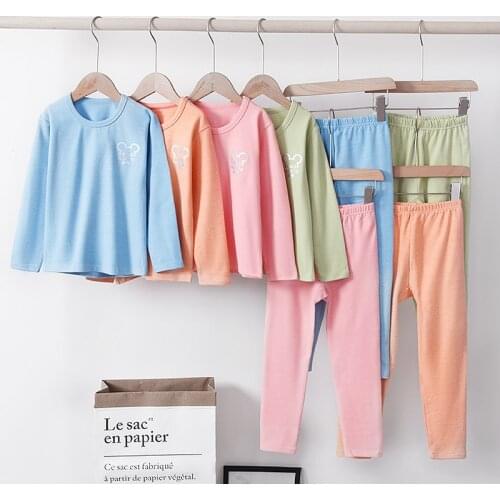 Kids Pajamas Sets for Boys Girls Candy Color Warm Cotton Autumn Winter Pajama Sets for Children Size 100-160cm Homewear Sleeping
