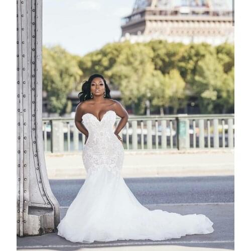 Simple Sweetheart Lace Weddng Dresses 2021 Sweep Train Plus Size Bridal Gowns Custom Made