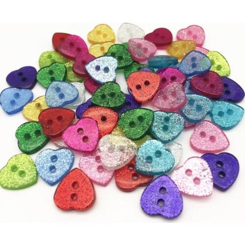 50pcs 13x12mm Glitter Heart Resin Buttons For Clothing 2 Holes Sewing Sparkle Accessories Scrapbooking Embellishments