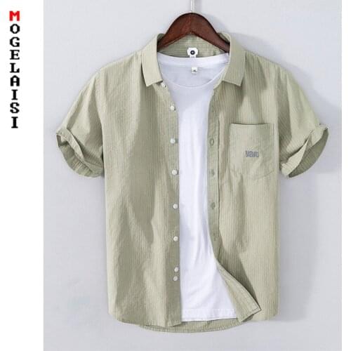Casual shirt men summer Breathable 100% cotton shirt tops short sleeve solid high quality man clothing Asian size 1608