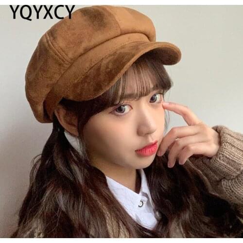 YQYXCY Hats For Women Winter Autumn Retro Octagonal Hat Female Korean Painter Newsboy Cap Solid Color Gorras