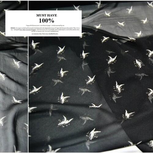 LEO&LIN Large Wide Black Bird Silk Georgette Chiffon Clothing Fabric DIY Patchwork Tissue
