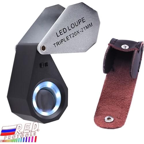 20X Magnification Foldable Foldaway Jeweler Loupe Magnifier + 6 LED light + 21mm Triplet Optical Glass Lens